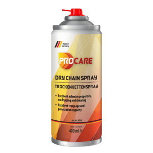 Procare Dry Chain Spray is a semi - synthetic , bright , highly adhesive special lubricant