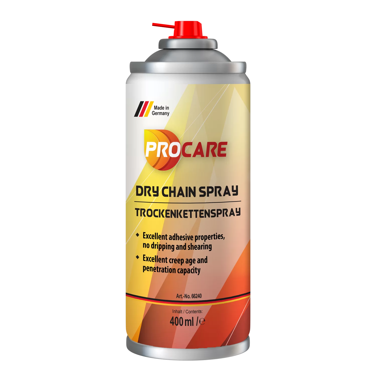 Procare Dry Chain Spray is a semi - synthetic , bright , highly adhesive special lubricant