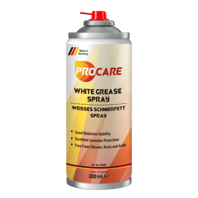 Procare White Grease Spray is a mineral oil - based , versatile white long-term grease with excellent material compatibility